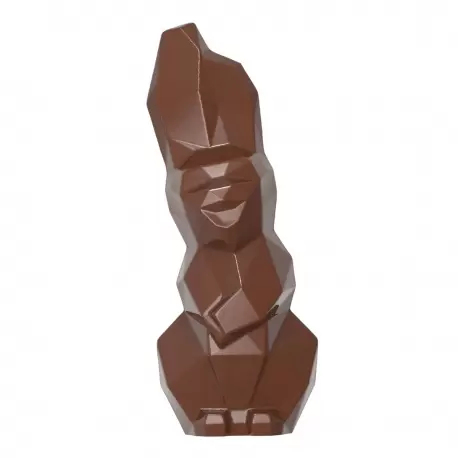 Magnetic Polycarbonate Laughing Hare Origami Easter Bunny Chocolate Mold - 59mm x 59mm x h 150mm - 2 cavity