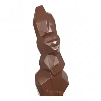 Magnetic Polycarbonate Laughing Hare Origami Easter Bunny Chocolate Mold - 59mm x 59mm x h 150mm - 2 cavity