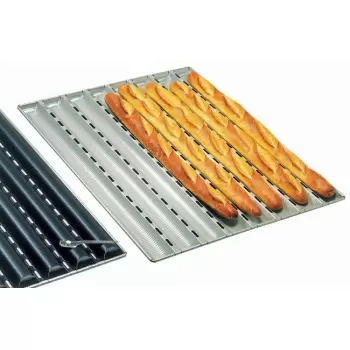 Matfer Bourgeat 311121 Matfer Bourgeat French Bread Baguette Pan - Length 17 3/4, Width 17'' - 6 Channels - Diameter Of The ...