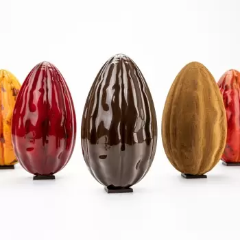 Polycarbonate Cabosse Chocolate Easter Egg Mold by Alberto Simionato - Cocoa - 2 Cavity - 93.5mm x h 165mm - 275gr