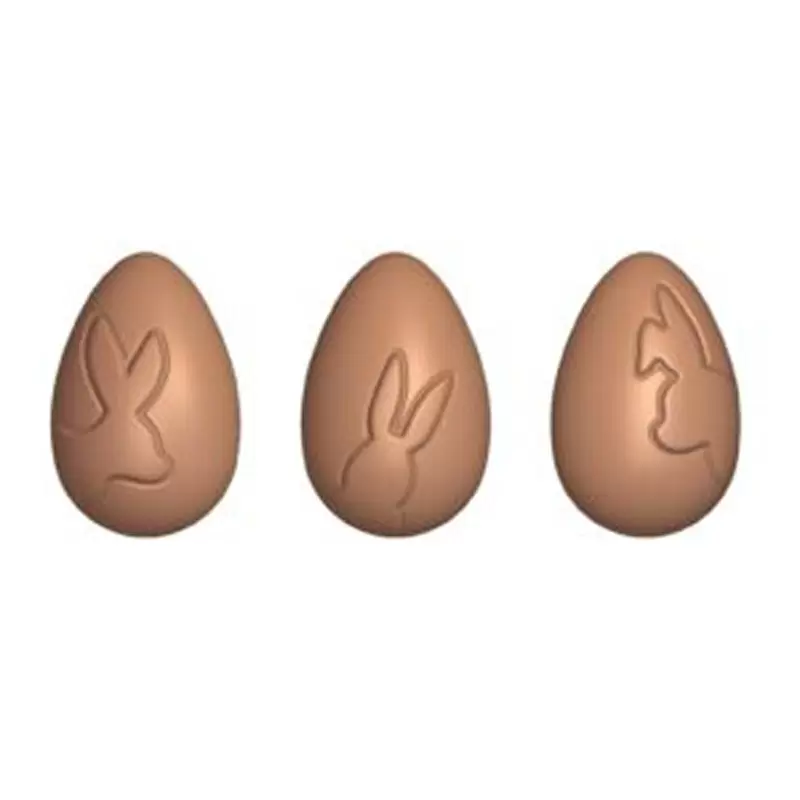 Polycarbonate Assorted Rabbit Imprinted Chocolate Egg Mold - 40mm x 27mm - 15 cavity - 7gr