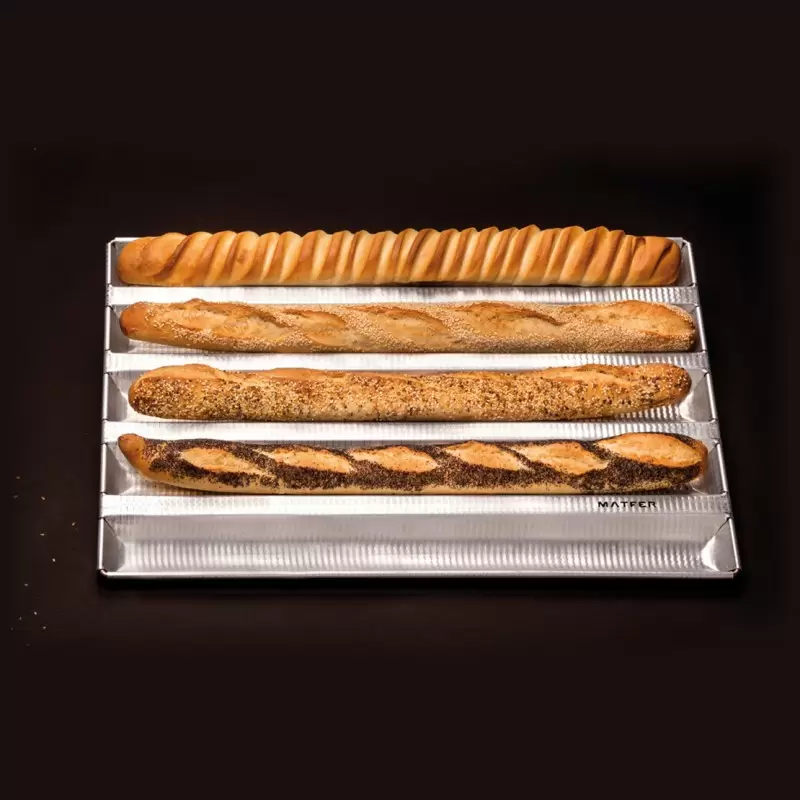 Matfer Bourgeat French Bread Baguette Pan - Length 17 3/4" Width 17'' - 6 Channels - Diameter Of The Channel 2 3/8"