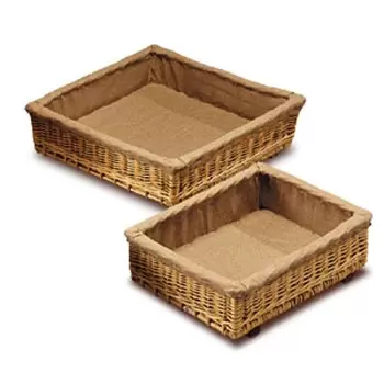 Linen Lined Wicker Marchand Rectangular Divider Tray - 47cm x 35cm x 13cm