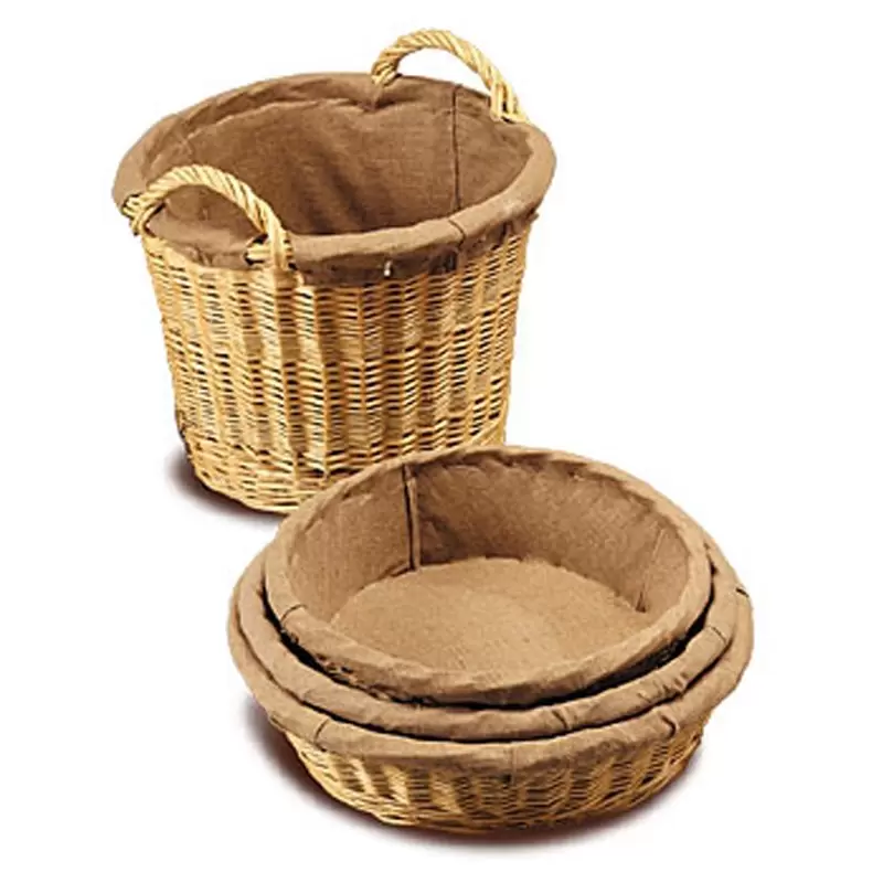 Linen Lined Wicker Bertrand Round Divider Tray - Inside Depth 41cm Outside Depth 47cm