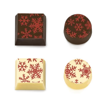 Sparkling Red Snowflakes Chocolate Transfer Sheets - 300 mm x 400 mm - 10 sheets