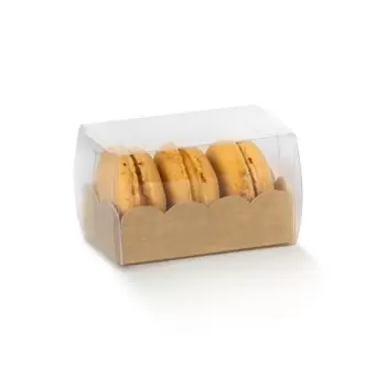 Natural Kraft Confectionery Box For Macarons with Scalloped Base - 80 mm x 50 mm x 50 mm - Pack of 50