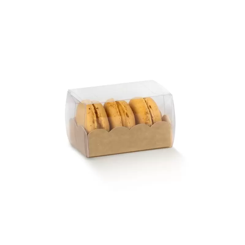 Natural Kraft Confectionery Box For Macarons with Scalloped Base - 80 mm x 50 mm x 50 mm - Pack of 50