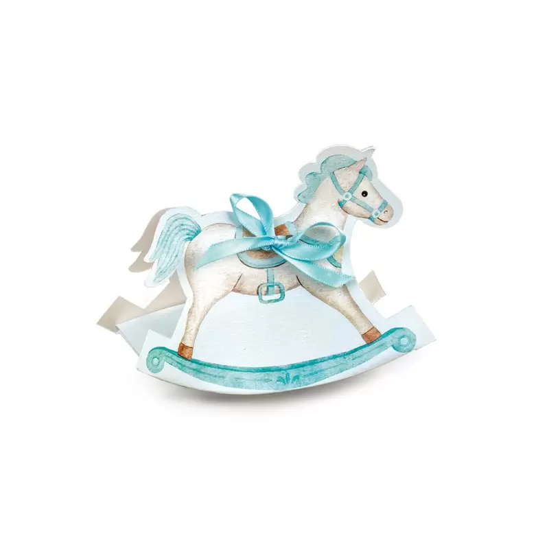 Blue Rocking Horse Confectionery Party Favor Box - 120 mm x 35 mm x 90 mm - Pack of 50