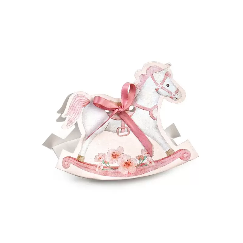 Pink Rocking Horse Confectionery Party Favor Box - 120 mm x 35 mm x 90 mm - Pack of 50