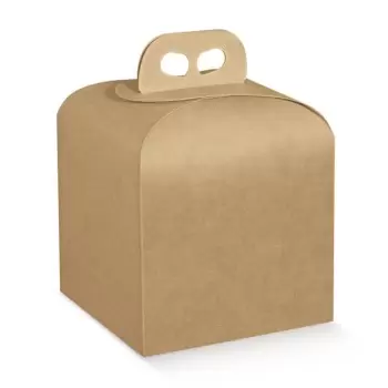 Natural Kraft Panettone Cardboard Box with Handle - 160 mm x 160 mm x 140 mm - Pack of 25