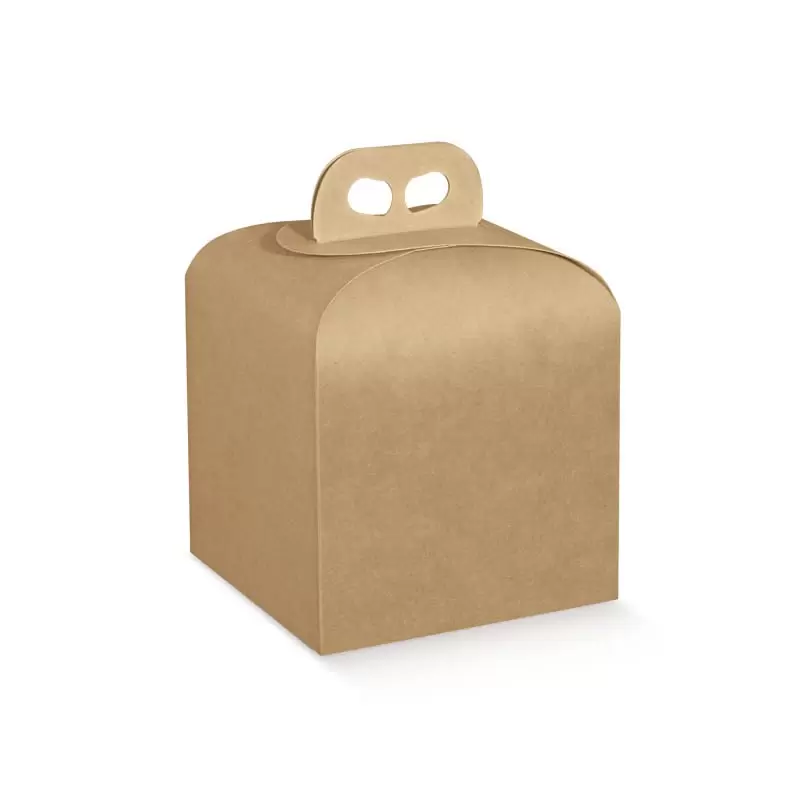 Natural Kraft Panettone Cardboard Box with Handle - 160 mm x 160 mm x 140 mm - Pack of 25