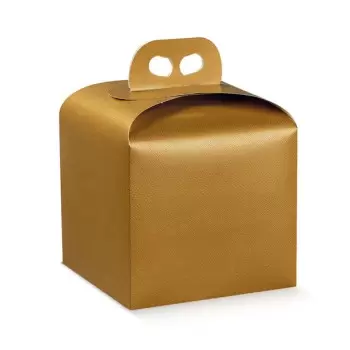 Gold Snake Skin Texture Panettone Cardboard Box with Handle - 200 mm x 200 mm x 180 mm - Pack of 25