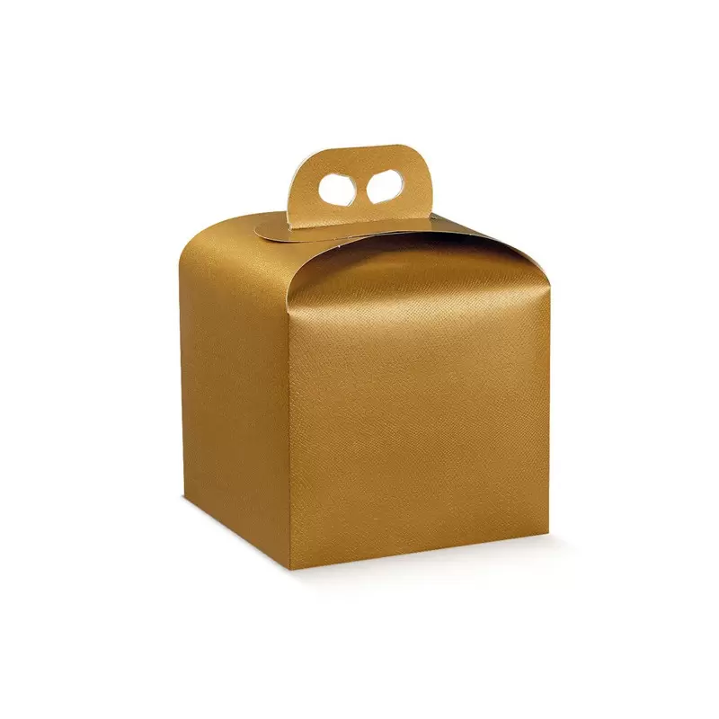 Gold Snake Skin Texture Panettone Cardboard Box with Handle - 200 mm x 200 mm x 180 mm - Pack of 25