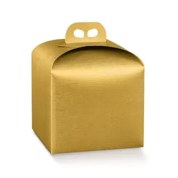 Gold Fiber Linen Texture Panettone Cardboard Box with Handle - 100 mm x 100 mm x 100 mm - Pack of 25