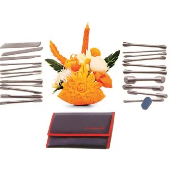 Stainless Steel Culinary Fruit and Vegetable Carving Kit with Whetstone - 22 pcs set