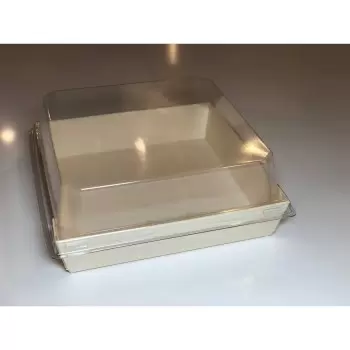 5.6'' x 5.6'' x 1.25'' Balsa Wood Tray with Clear Cover - 100 pcs