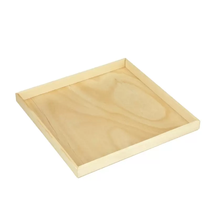 14'' x 14'' Wooden Solid Square Wood Tray - 10 pcs