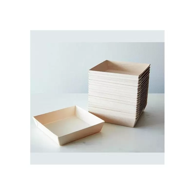 5x5 Wooden Fixed Side Shallow Square Tray - 300 pcs