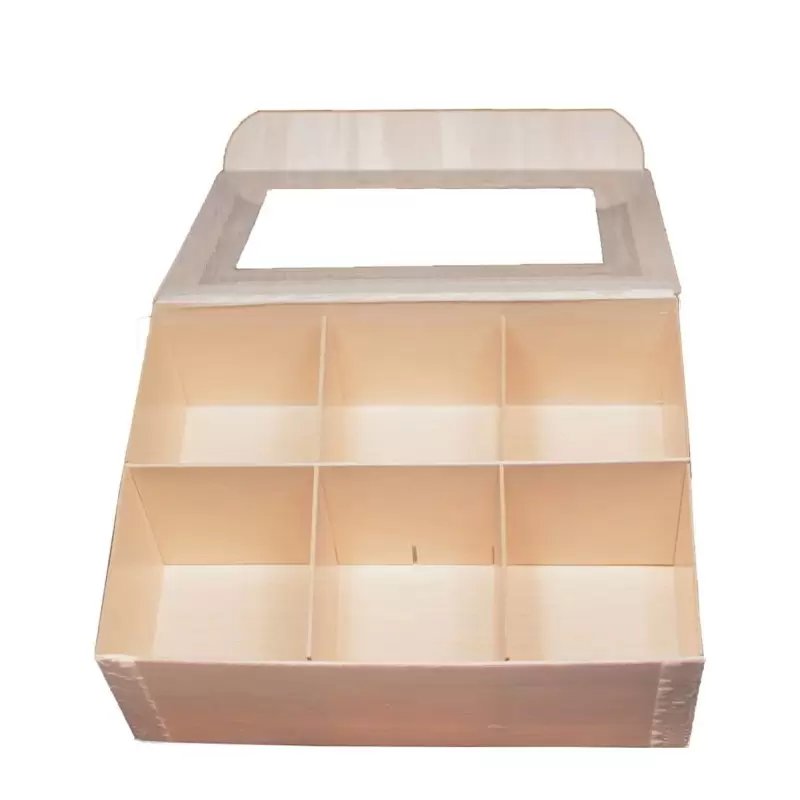 8'' x 11''x3 Wooden Collapsible Box w/ Attached Window Lid w/ Dividers - 50 pcs