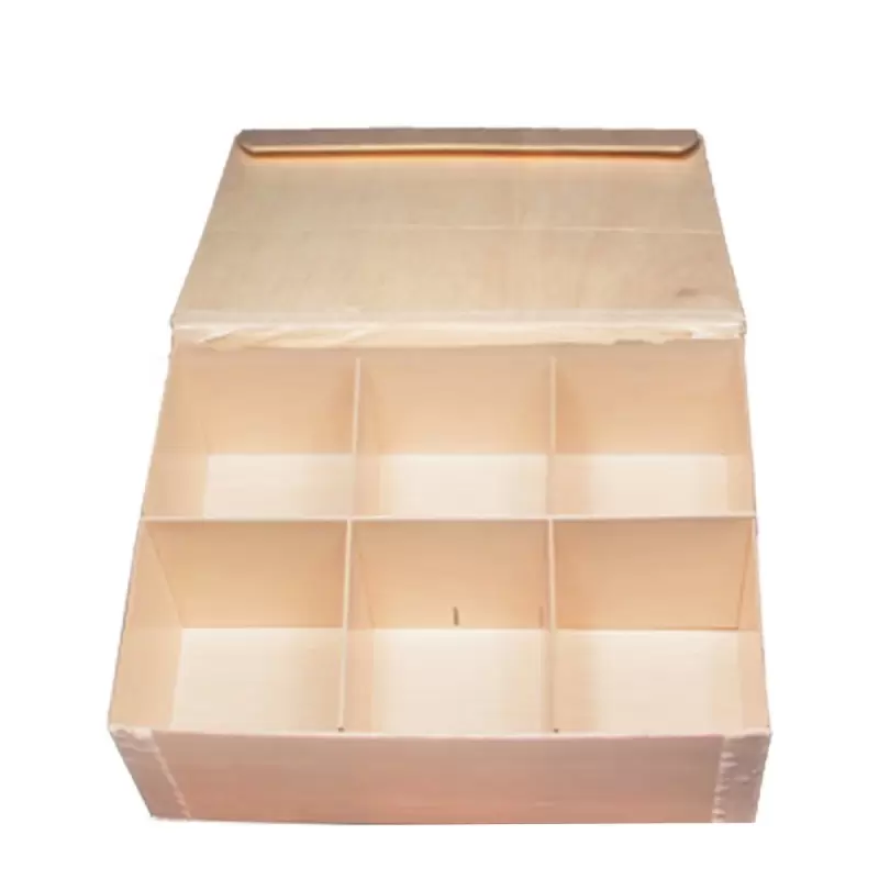 8'' x 11''x3 Wooden Collapsible Box w/ Attached Lid, 3 Dividers - 50 pcs