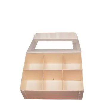 6'' x 8''x3 Wooden Collapsible Box w/ Attached Window Lid, 3 Dividers - 50 pcs