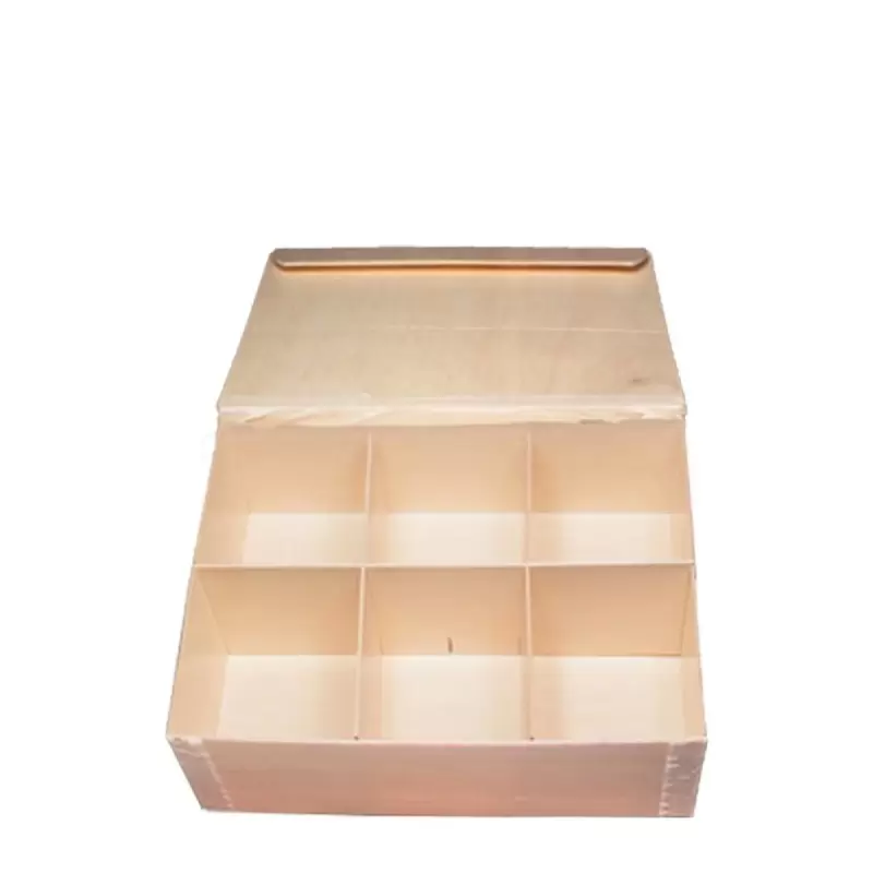 6'' x 8''x2 Wooden Collapsible Vento Box w/ Attached Lid, 3 Dividers - 50 pcs