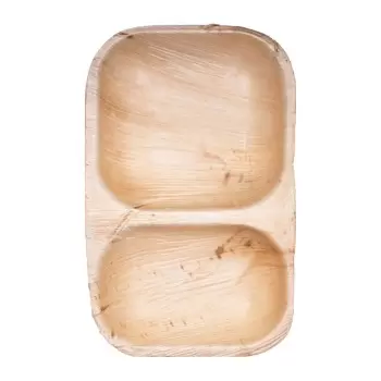 6'' x 11'' Palm Leaf Rectangle 2 Compartment Bowl 12 + 6 oz - 300 pcs