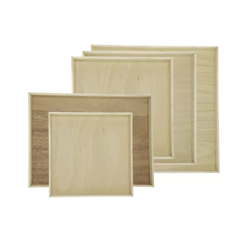 14'' x 14'' Wooden Solid Square Wood Tray - 10 pcs