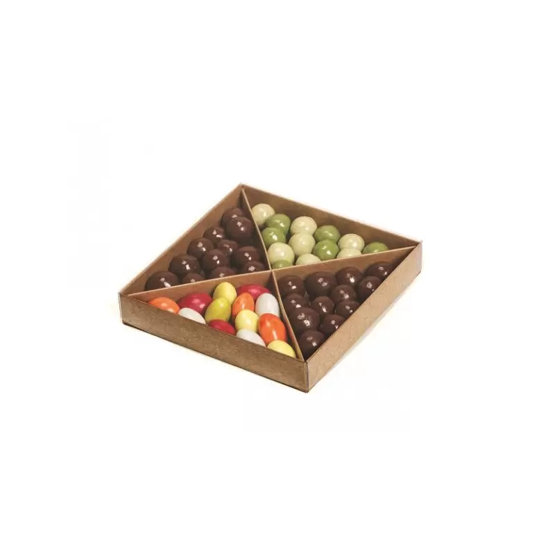 Deluxe Natural Kraft Confectionery Box with compartments and lid For Candies and Nuts 140 x 140 x 25 mm - Pack of 20