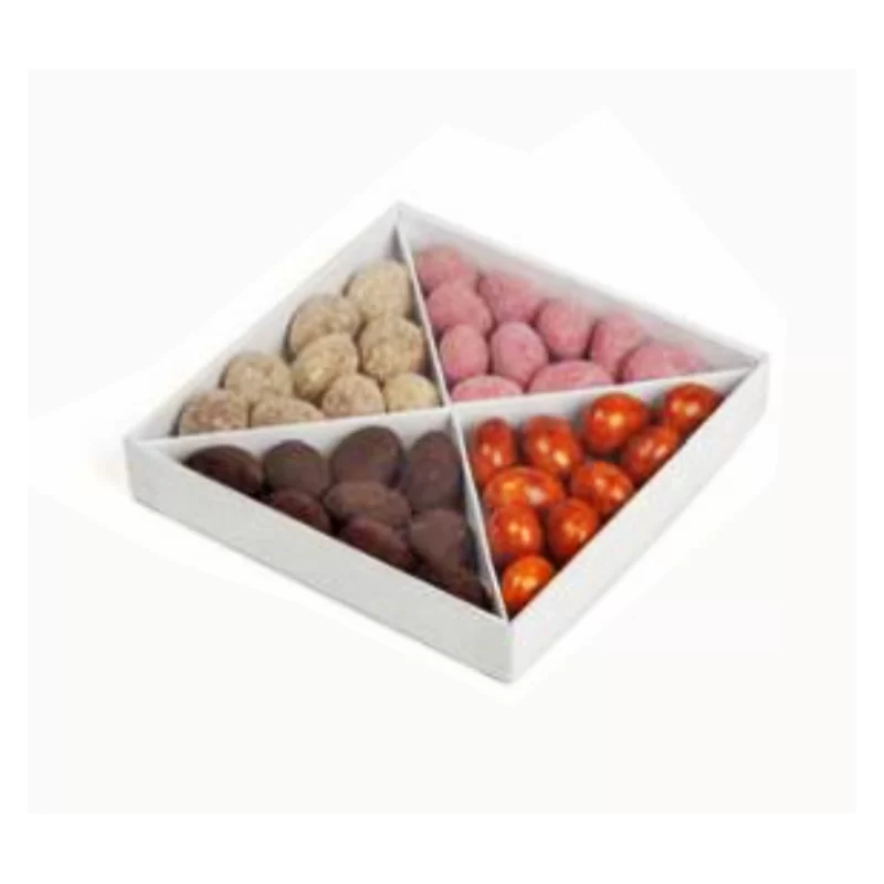 Deluxe White Confectionery Box with compartments and lid For Candies and Nuts 140 x 140 x 25 mm - Pack of 20