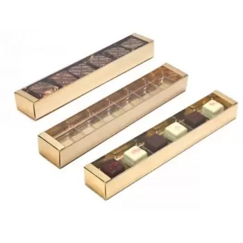 Deluxe Gold Chocolate Confectionery Box with clear lid 234 x 42 x 30 mm - Pack of 48