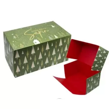 Deluxe Green Sapin Holiday Rectangle Dessert Buche Yule Log Cake Box - 200 mm x 115 mm x 105 mm - Pack of 50