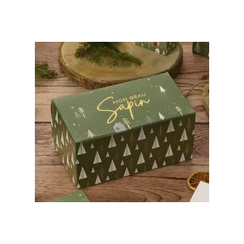 Deluxe Green Sapin Holiday Rectangle Dessert Buche Yule Log Cake Box - 350 mm x 130 mm x 110 mm - Pack of 25