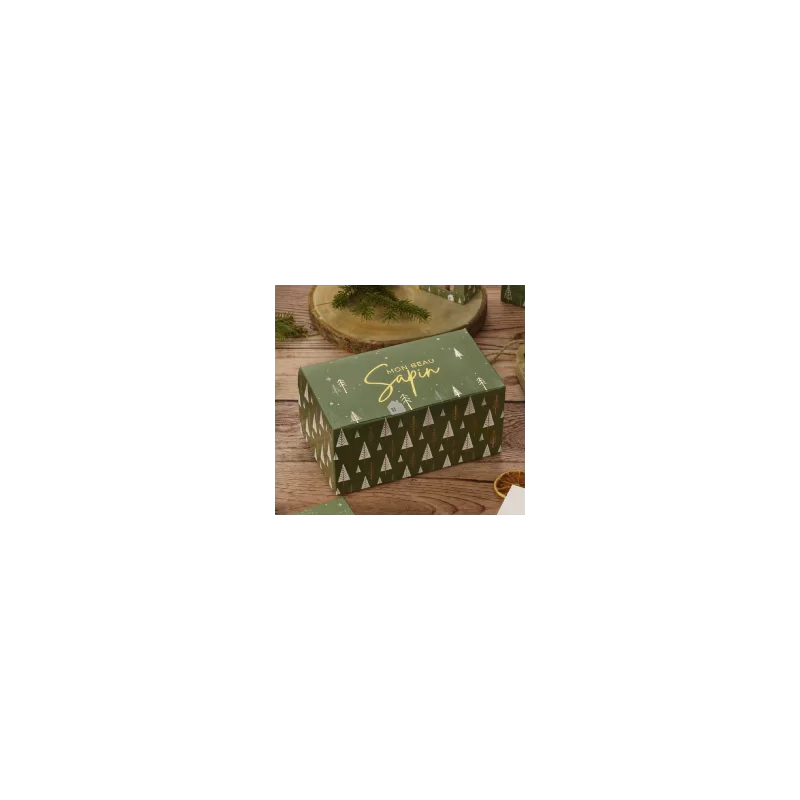 Deluxe Green Sapin Holiday Rectangle Dessert Buche Yule Log Cake Box - 350 mm x 130 mm x 110 mm - Pack of 25