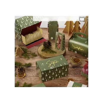 Deluxe Green Sapin Holiday Rectangle Dessert Buche Yule Log Cake Box - 250 mm x 115 mm x 105 mm - Pack of 25