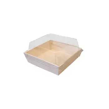 7'' x 7'' Balsa Wood Tray with Clear Cover - 100 pcs