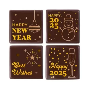 Belgian Chocolate Decoration- Happy New Year 2025 Assortment - Dark - 75 pcs