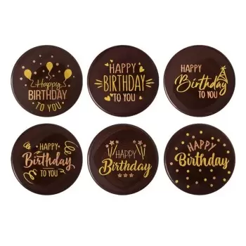 Belgian Chocolate Decoration - Happy Birthday - Dark - 75 pcs