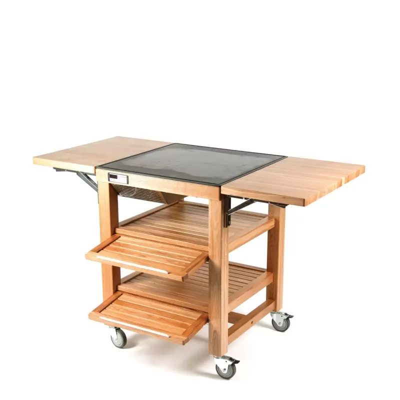 Craster Flow Single Heating/Cooling Trolley Oak with Dekton top - 2 flaps (UK Type G)