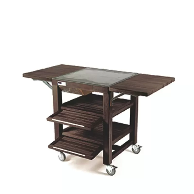 Craster Flow Single Heating/Cooling Trolley Walnut with Dekton top - 2 flaps (UK Type G)