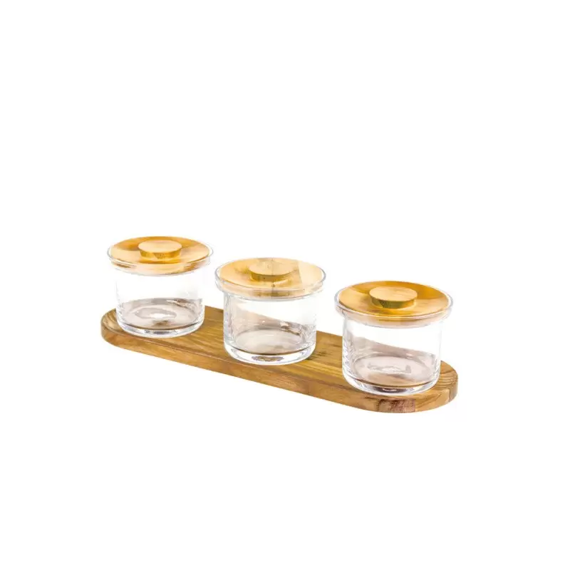 Craster Tilt Oak Mini Glass Jar Set 450 × 145 × 110 mm