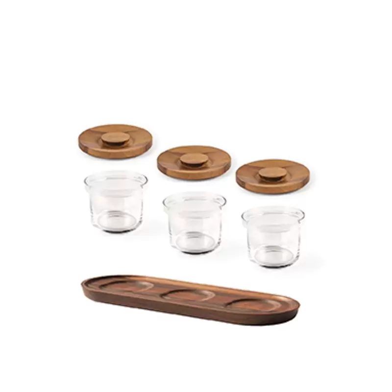 Craster Tilt Walnut Mini Glass Jar set 450 × 145 × 110 mm