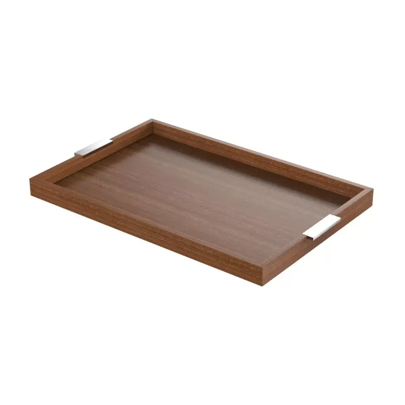 Craster Mahogany Modern Tray with Steel Handles 626 × 400 × 40 mm