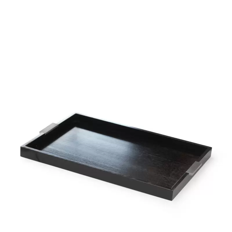 Craster Black Modern Tray with Steel Handles 626 × 400 × 40 mm