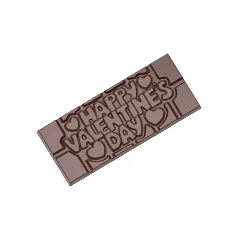 Polycarbonate Happy Valentine's Day Chocolate Bar Tablet Mold - 118 mm x 50 mm x 8 mm - 4 cavity - 45gr