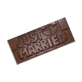 Polycarbonate Just Married Chocolate Bar Tablet Mold - 118 mm x 50 mm x 8 mm - 4 cavity - 45gr