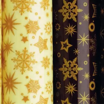 Chocolate Transfer Sheets - Gold Star Snowflakes - Pack of 10 Sheets - 340 x 265 mm