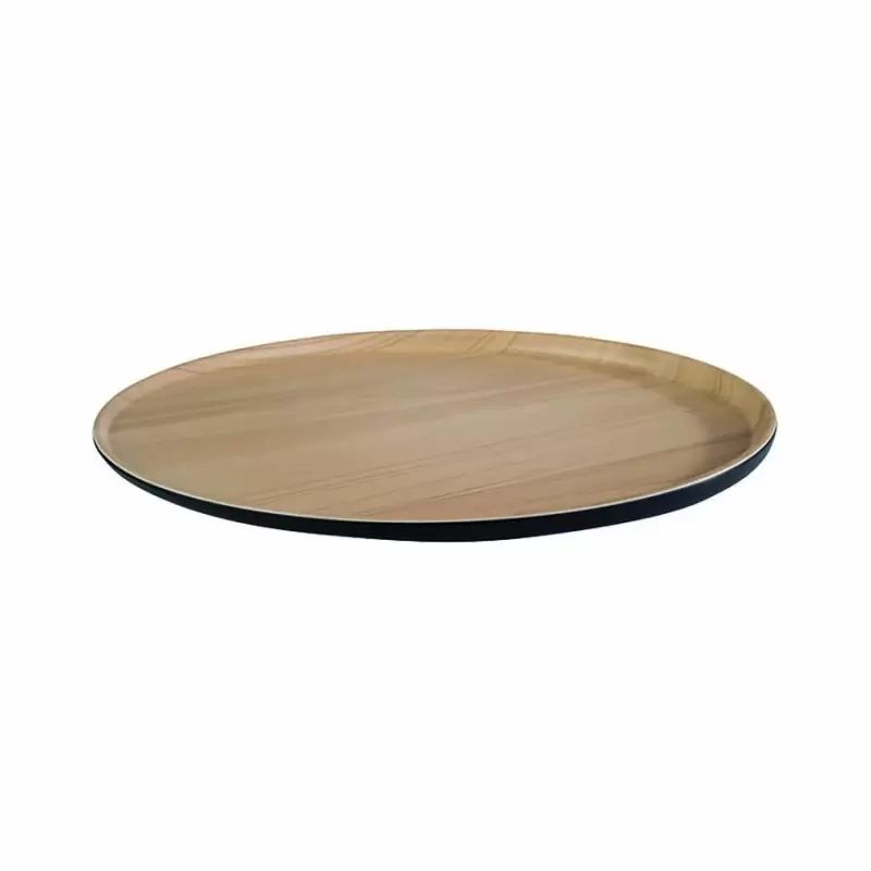 Melamine Display Tray - Wood Print Plate With Black Rim - 31.5 cm