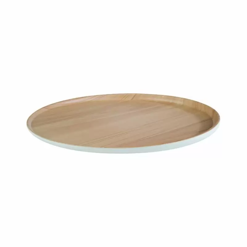 Melamine Display Tray - Wood Print Plate With White Rim - 31.5 cm