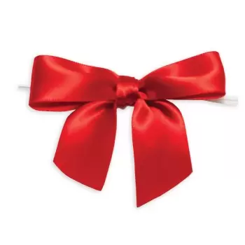 Red Satin Twist Tie Bows For Candy and Chocolate Bags - 1" Wide Ribbon x 3 1/2" Bow Width - 50pcs